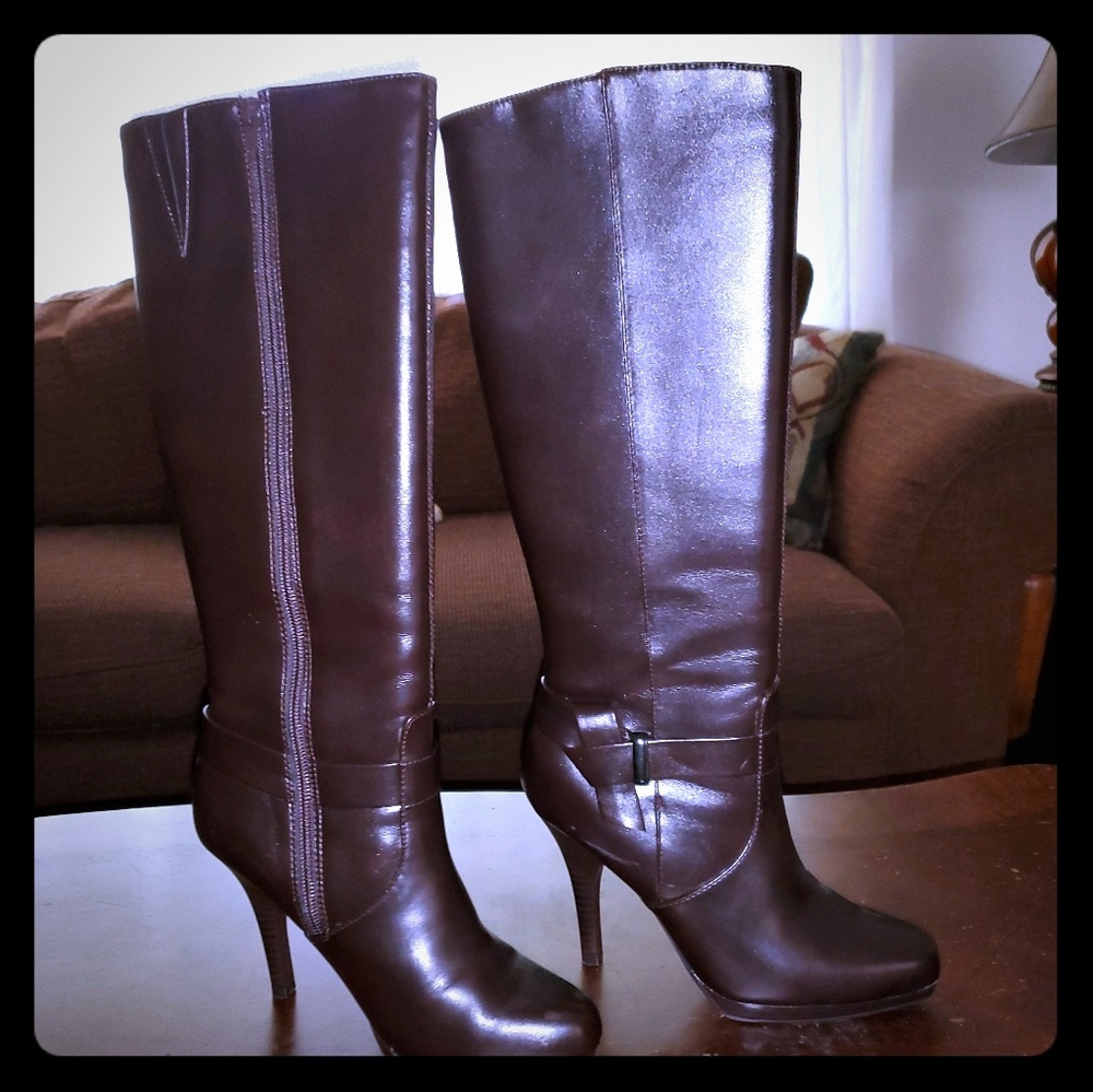 Knee high brown leather boots